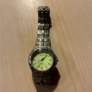 Geneva Men's Silver Watch with Lime Green Dial